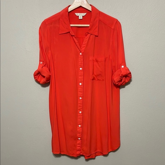 Women's Red Button Down Shirt - Picture 8 of 8
